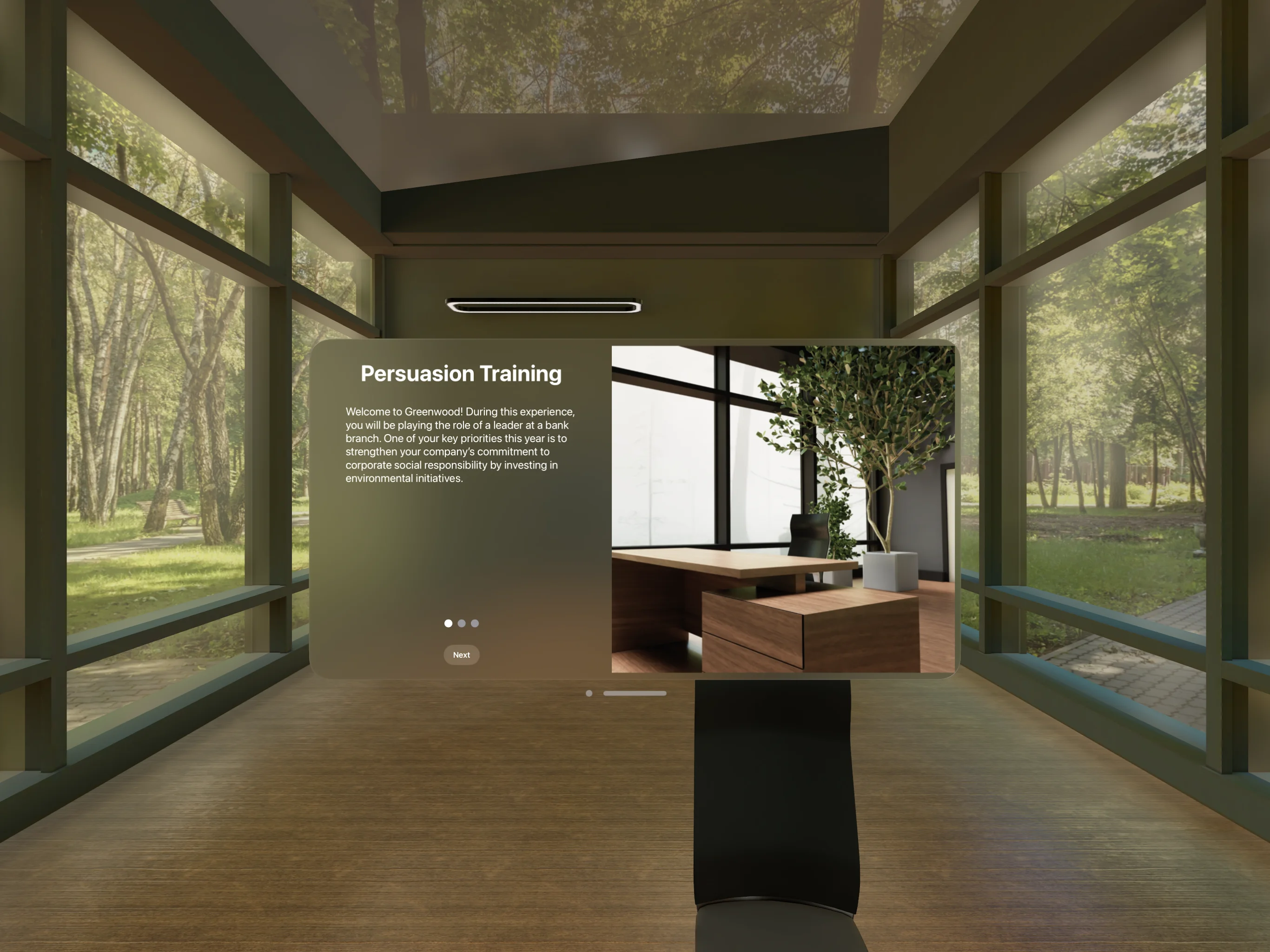 Vision Pro — Persuasion Training spatial environment