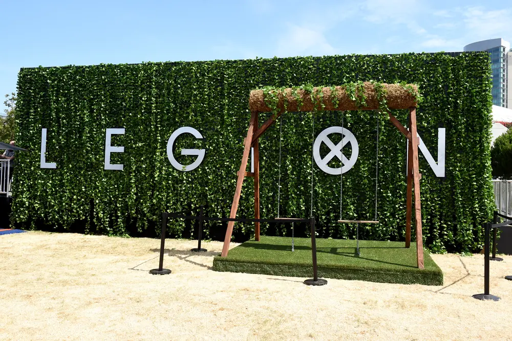 The LEGION hedge wall and swing installation at San Diego Comic-Con