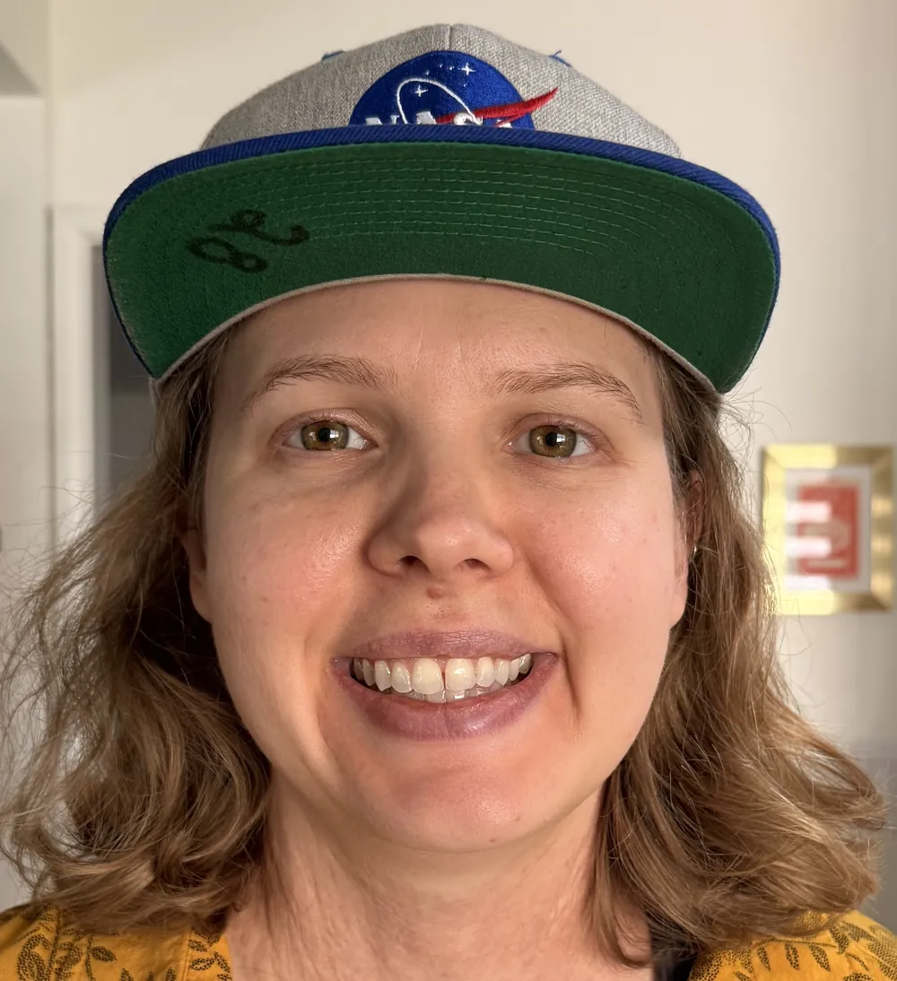 Hanna wearing her real NASA cap