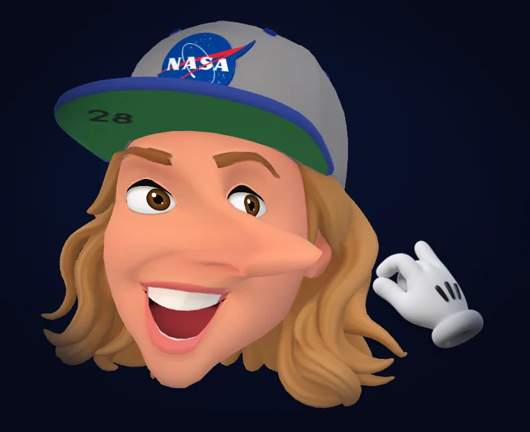 Stretchy Head: the cartoon 3D head stretched by a white glove