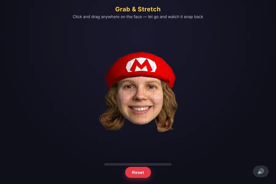 The 2D version: a photo cutout of Hanna's face stretched by a cartoon glove