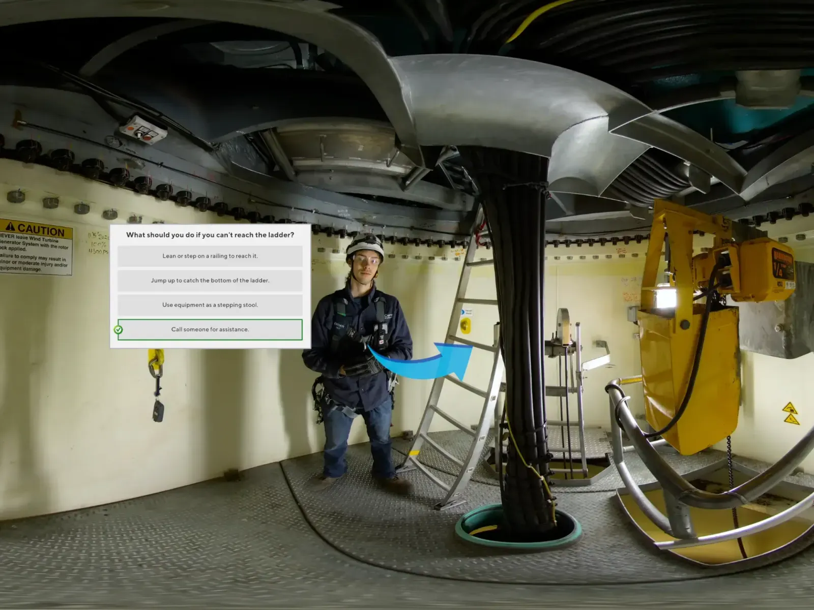 Energy sector safety training inside wind turbine