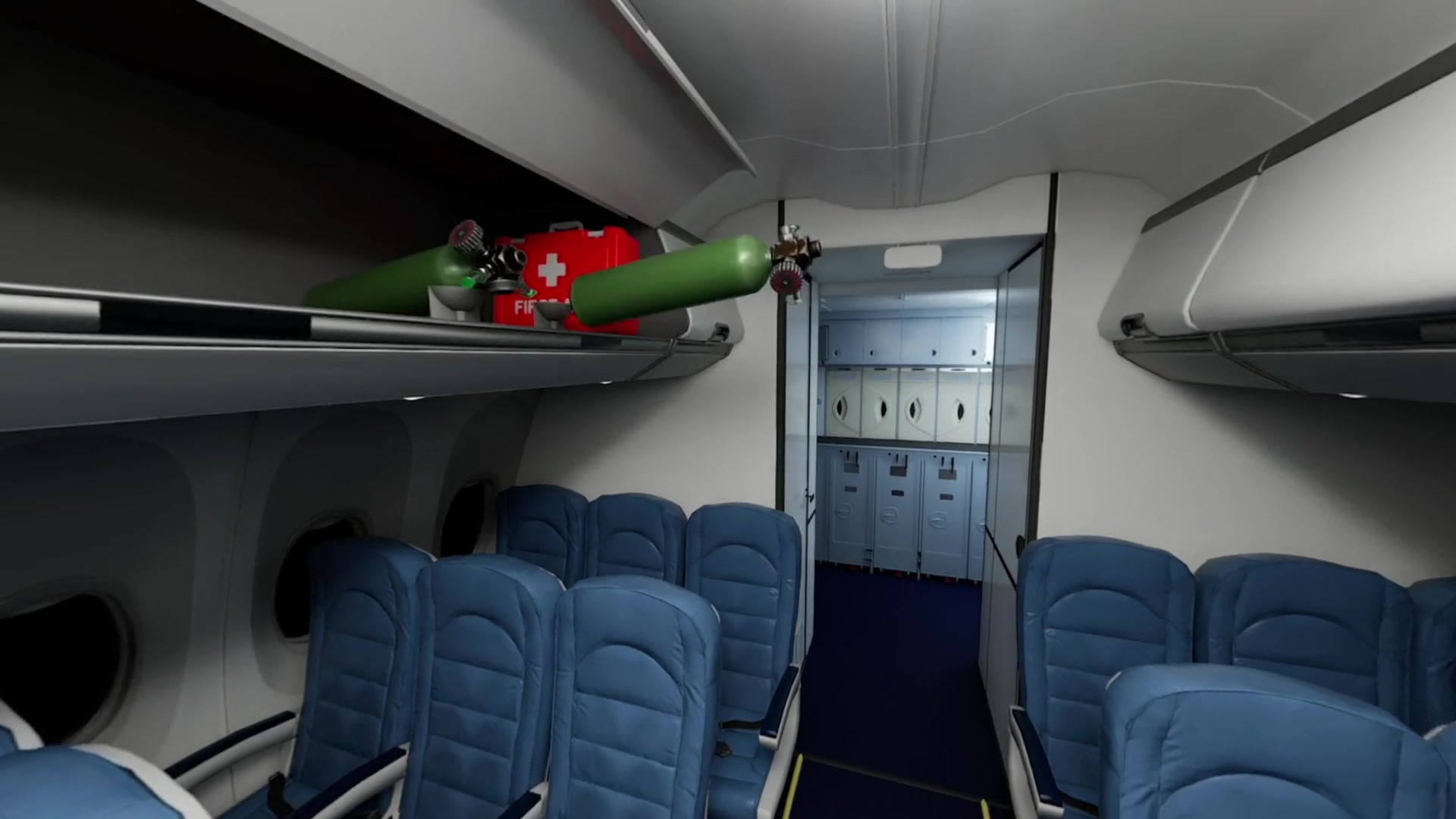 Locating the emergency oxygen equipment in the overhead bin