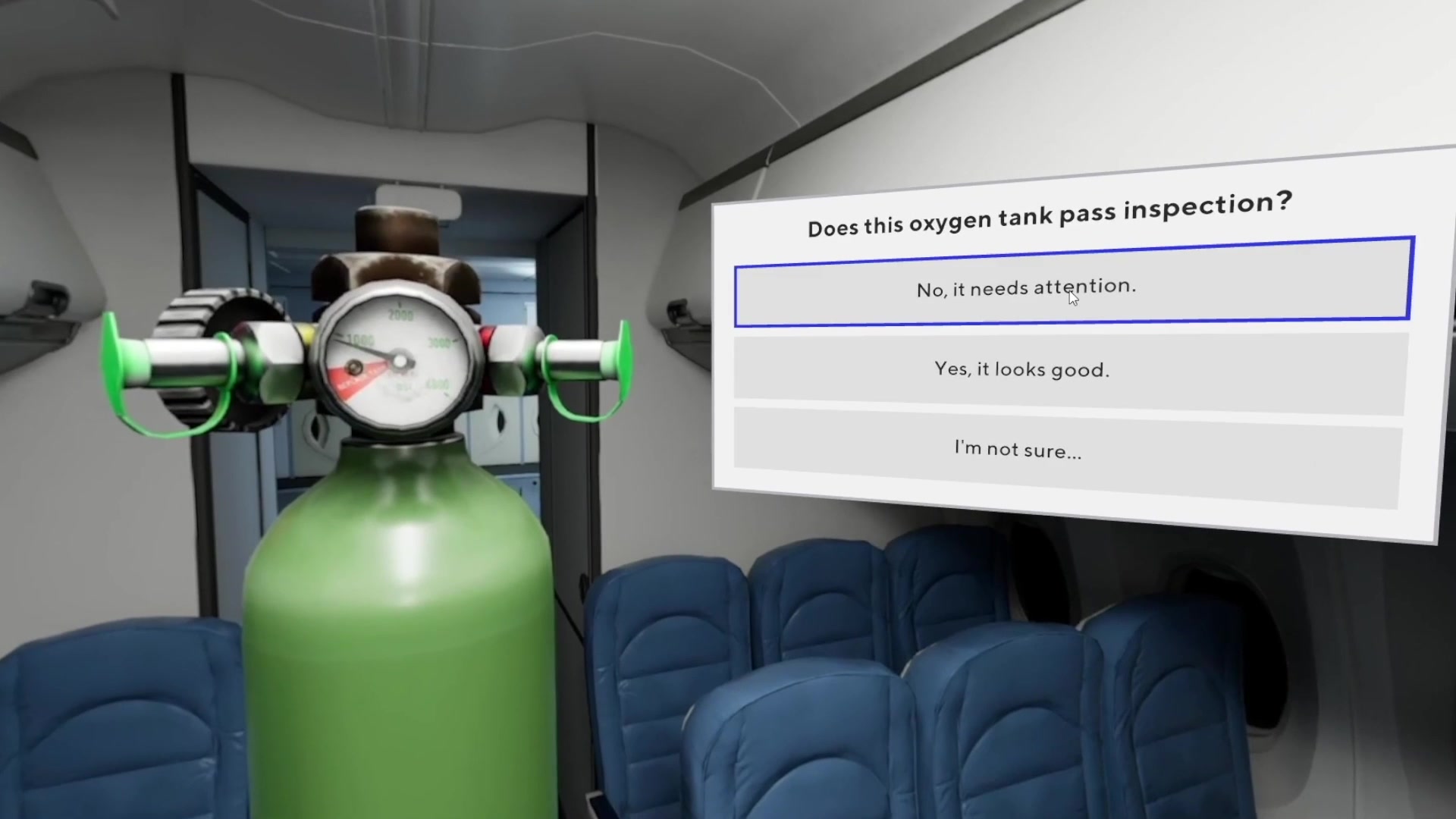 A branching multiple-choice moment: does this oxygen tank pass inspection?